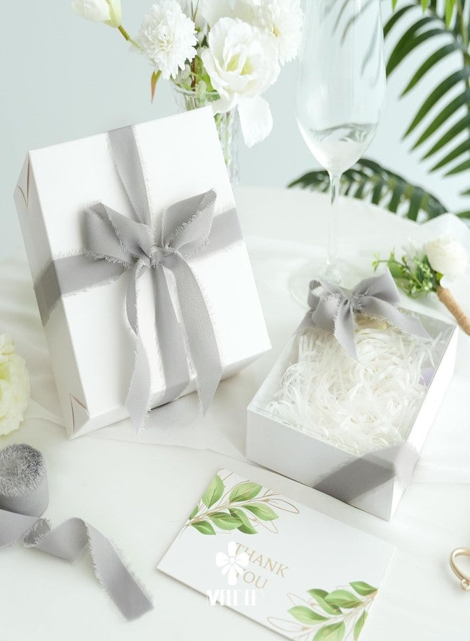 MEEDEE Silver Chiffon Ribbon 1 Inch Frayed Ribbons Gray Chiffon Silk Grey Fringe Ribbon Thin Chiffon Ribbons for Crafts, Gift Wrapping, Wedding Invitation (3 Rolls 21 Yards) - Image 5